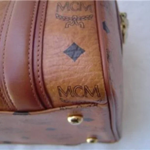 AUTHENTIC MCM COGNAC SIGNATURE LEATHER SMALL SATCHEL WITH KEYCHAIN EUC - Picture 8 of 16